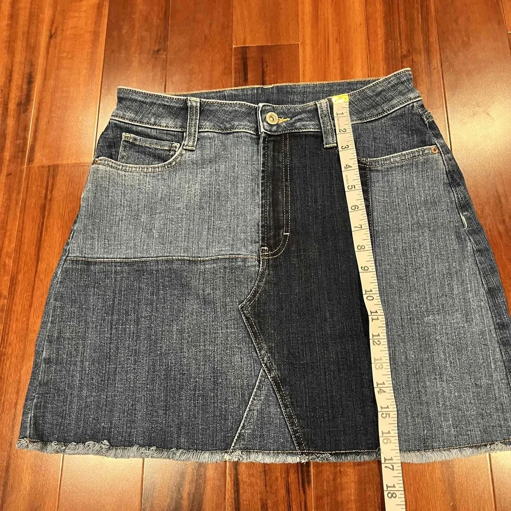 Vintage Y2K Arizona Jean Blue Denim Mini Skirt Patchwork Raw Hem Juniors Size 11
